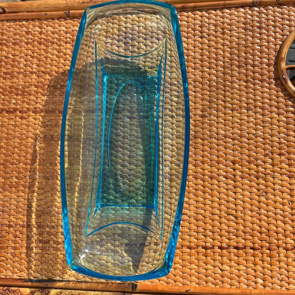2 Pieces Bundle of Bright Blue Cut Glass- Plate and Candy Dish - Picture 5 of 11